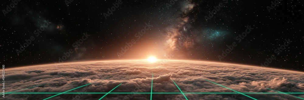 Canvas Prints a close up of a planet with a large sun in the center and a vast expanse of stars surrounding it. th