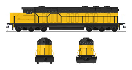 Detailed depiction of a diesel locomotive showcased on a white background for design and illustration purposes © Vikivector