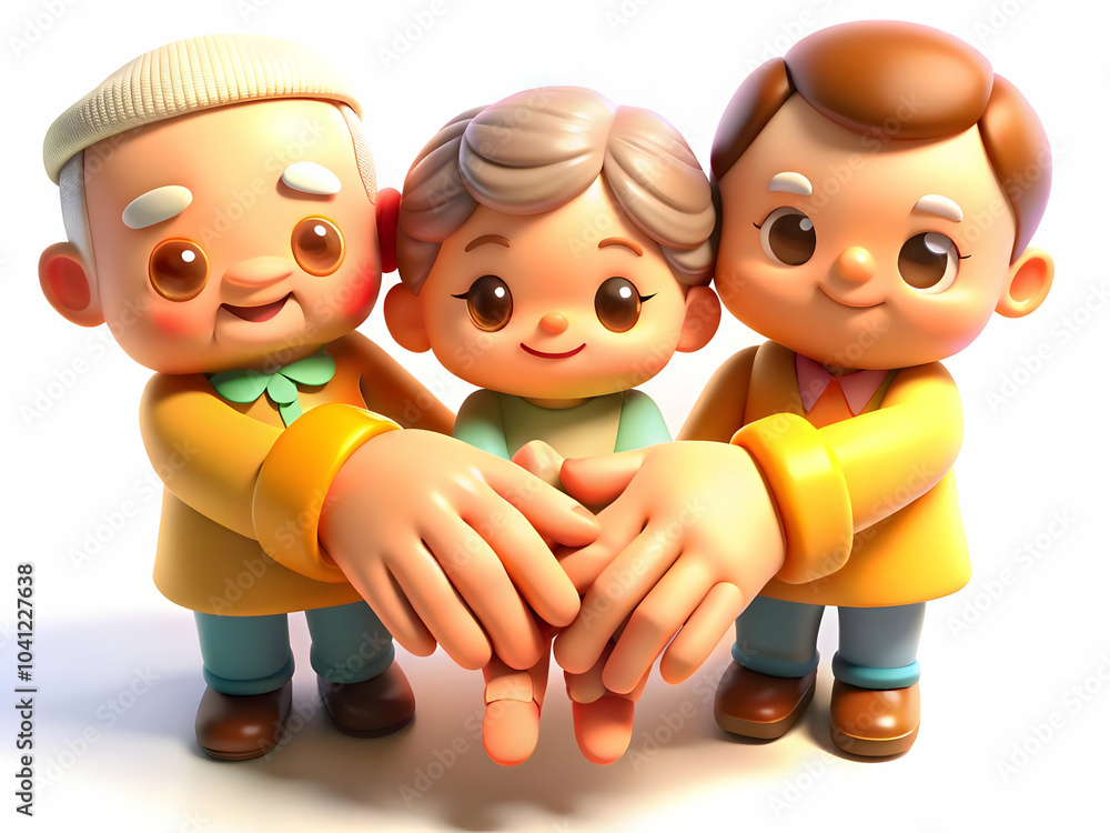 Poster close up of hands of three generations holding each other in soft focus - macro image symbolizing fa