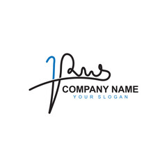 PW initial signature logo. handwriting logo template