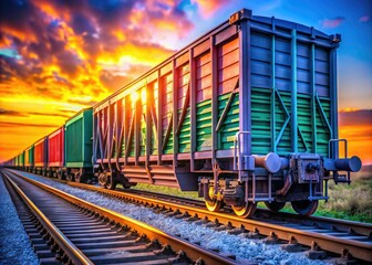 Fototapeta premium Cutting-edge railroad freight car, designed for maximum efficiency in contemporary logistics, enhances transportation capabilities and integrates innovative features for streamlined cargo handling and
