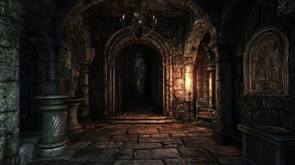 Dark Stone Hallway