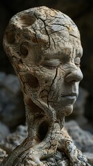 Obraz premium Abstract Wood Sculpture: Human Face Transformed by Nature