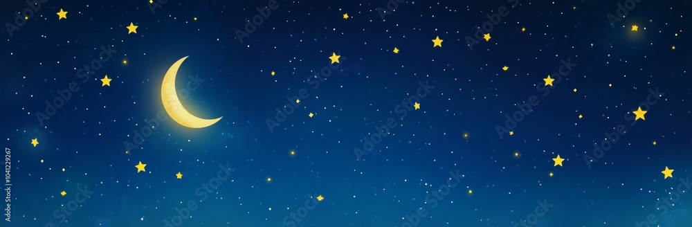 Canvas Prints a large yellow moon is in the sky with many stars surrounding it. the stars are scattered all over t