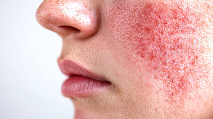 Fototapeta premium Rosacea Symptoms, Focusing on Redness and Visible Blood Vessels..