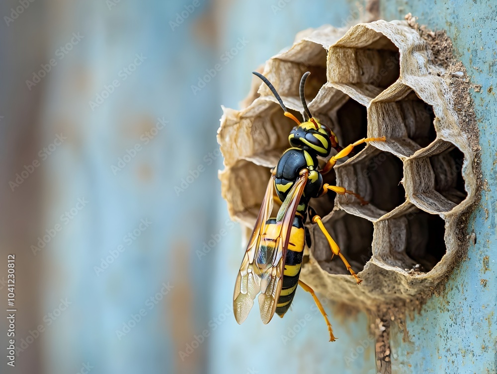Poster industrious wasp constructing its paper like nest with intricate craftsmanship
