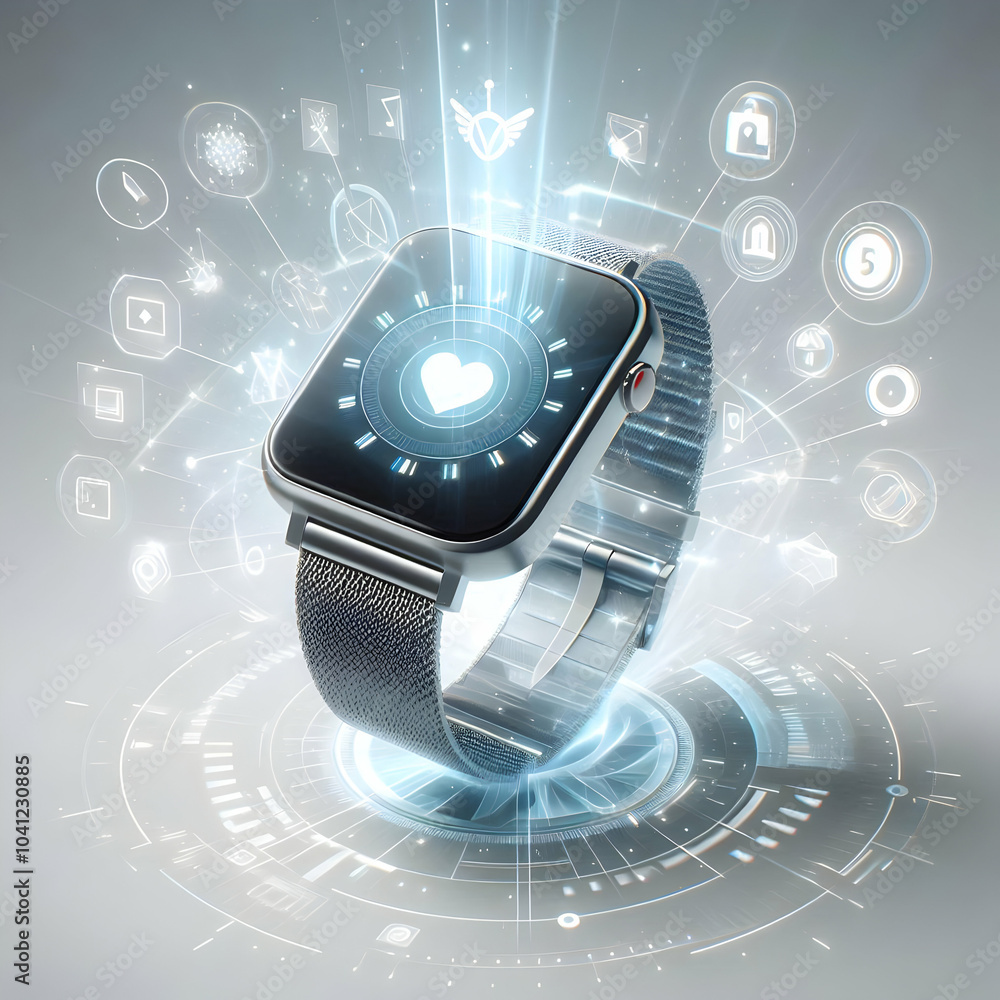 Aufkleber 3d holographic smartwatch projecting glowing ui mid air concept - sleek modern design with holograph