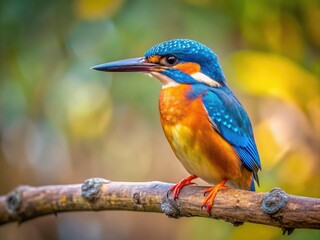 Obraz premium Delightful blue and orange kingfisher on a tree branch, providing an incredible opportunity for nature photography. Expansive copy space showcases the vibrant colors.