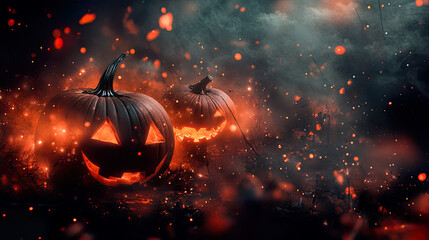Obraz premium Halloween background design with dark Spooky night scene