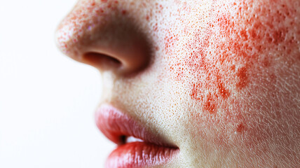 Visible Blood Vessels with Rosacea Symptoms, Emphasizing Facial Redness..