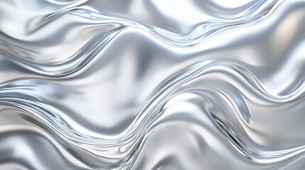 Srebrzysta powierzchnia w abstrakcyjnej formie, pełna subtelnych fal i połysków, które łagodnie odbijają światło, tworząc harmonijną, elegancką kompozycję.