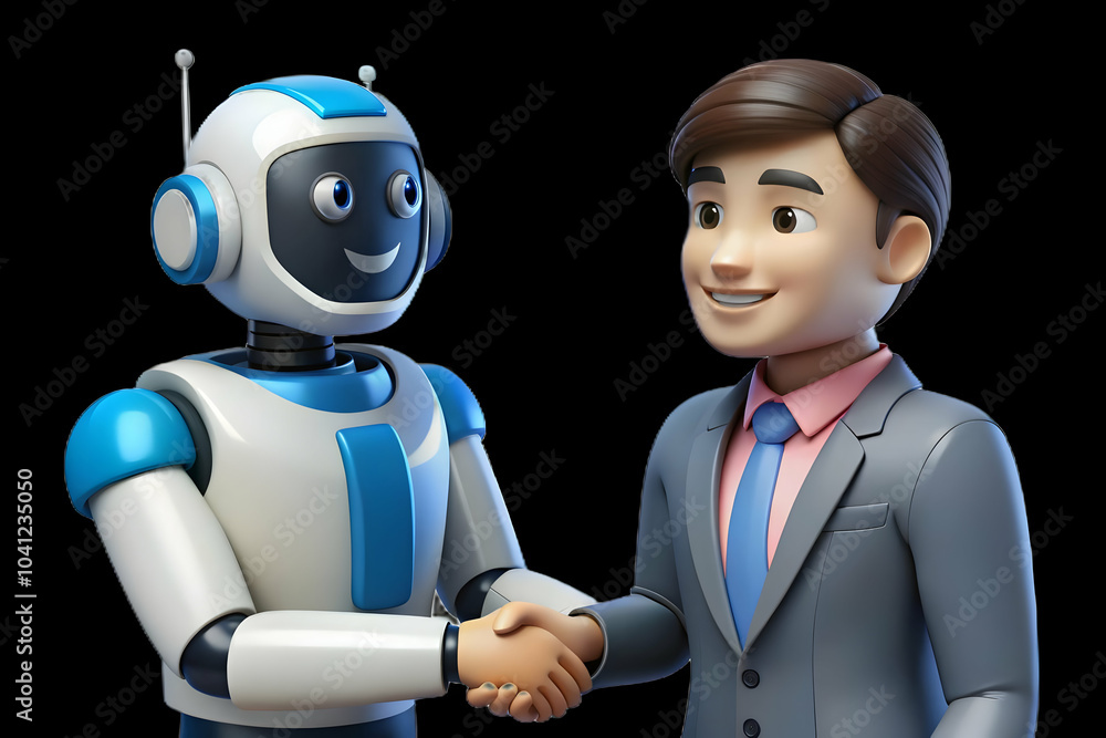 Poster glossy ai robot customer service agent handshake collaboration image professional stock photo with c
