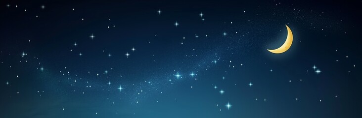 A large yellow moon is in the sky with many stars. The moon is surrounded by a lot of stars