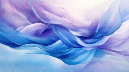 Intertwined blue and purple waves with fluid shapes, creating a calm yet dynamic composition.