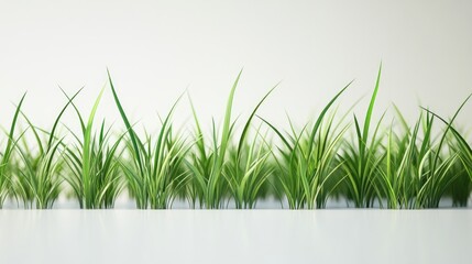Obraz premium Isolated row of verdant grass tufts, with detailed blades, on a clean white surface.