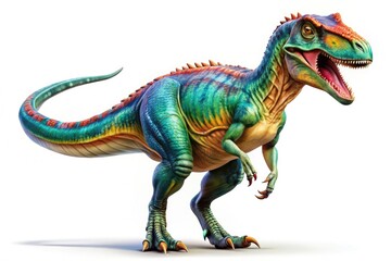 Dynamic Allosaurus full-body depiction against a white backdrop, ideal for educational and creative endeavors. Dive into prehistoric life with this engaging visual representation.