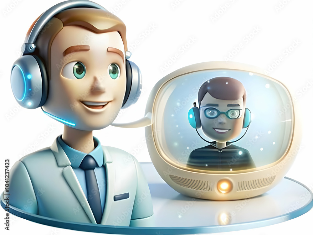Poster glossy customer service agent ai hologram interaction photo stock concept - showcasing collaboration