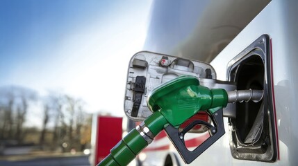 Green gas pump filling empty fuel tank on top of semi truck, gas pump, semi truck, refueling