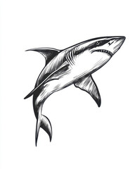 Obraz premium Minimalistic black ink drawing of a shark emphasizing its sleek and powerful form, showcasing artistic simplicity and elegance.