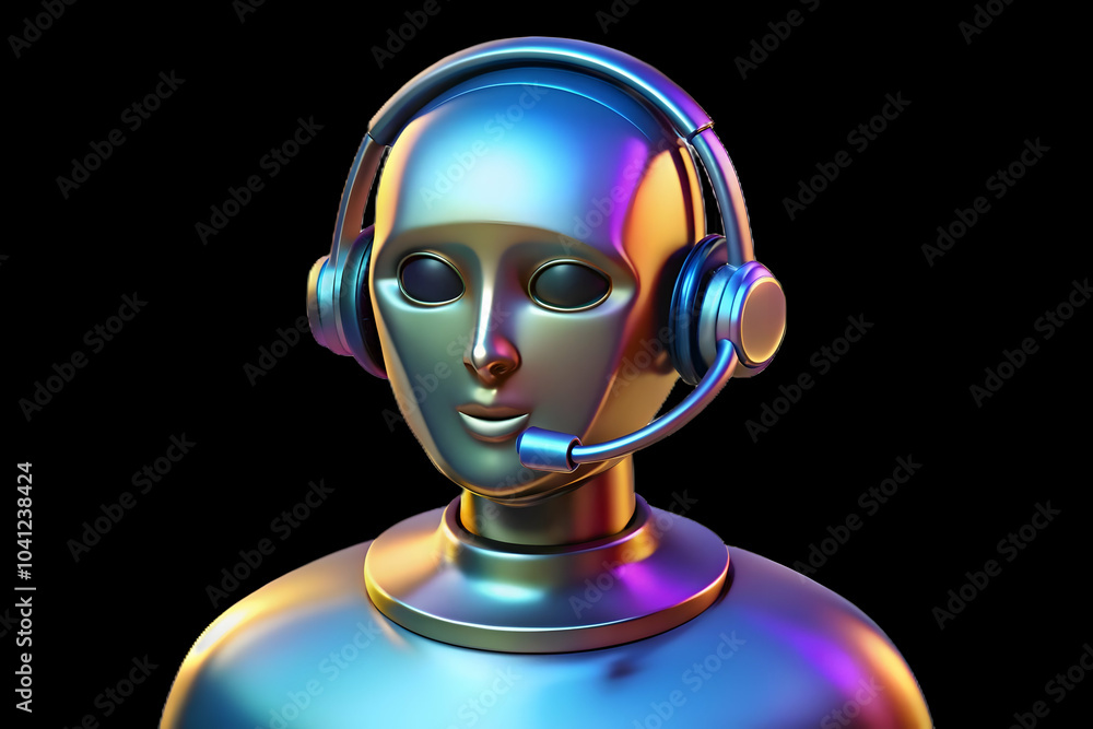 Poster macro image of ai hologram emerging from customer support headset, showcasing future of ai in custom