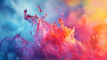 Abstract Water Splash with Rainbow Colors and Droplets