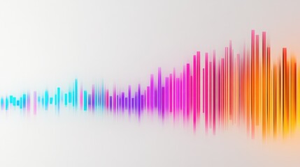 Minimalistic sound wave equalizer with bright, neon-colored bars against a plain white background.