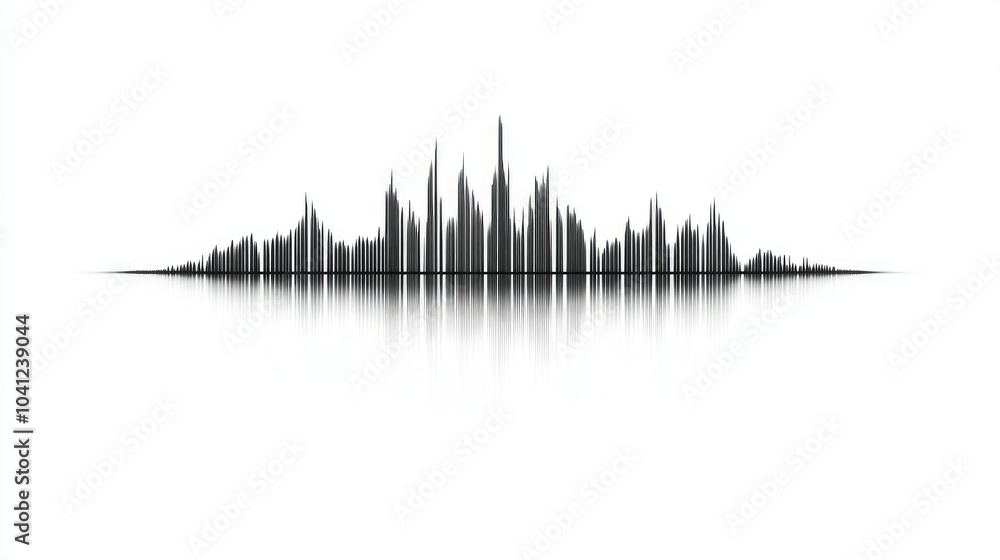 Poster monochrome sound wave equalizer with clean lines and elegant design, isolated on a white backdrop.