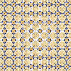 Mediterranean tiled Panel. Glazed Tiles with yellow-blue Flowers