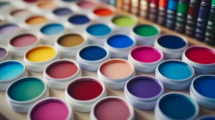 Colorful Paint Pots on a Wooden Surface