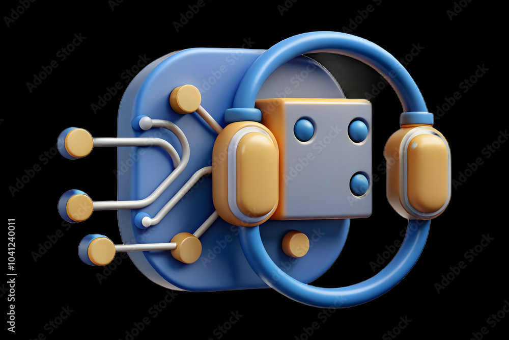 Poster macro photograph circuit board headset shape ai customer support technology ample copy space stock p