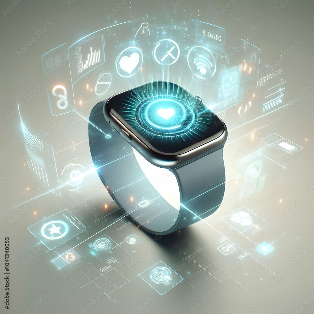 Aufkleber 3d holographic smartwatch projecting glowing ui in mid air - modern smartwatch displays holographic 