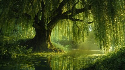 Obraz premium Weeping Willow Tree by the Lake