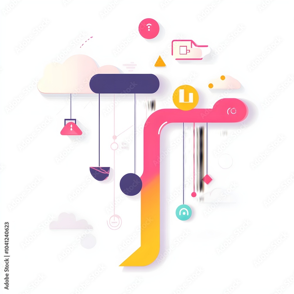 Aufkleber abstract colorful shapes with hanging elements and clouds