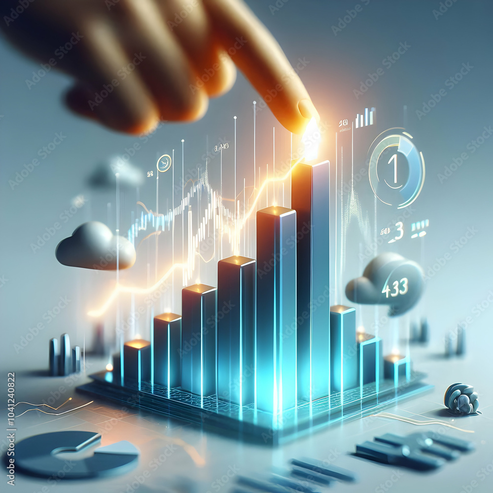Aufkleber 3d blurred bar chart glowing peak concept wide shot focus on growth success icon isolated white back
