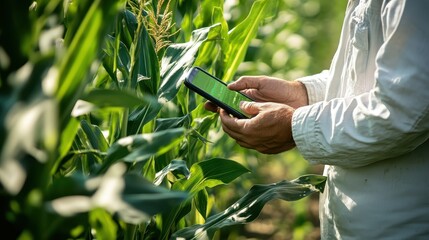Farmer Analyzing Crop Data Using Mobile Technology