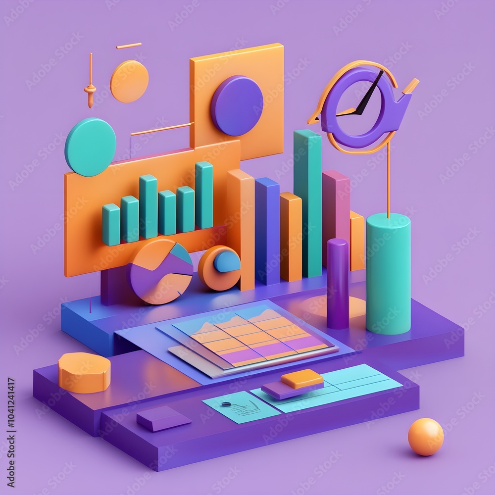 Poster 3d abstract data visualization with charts and graphs