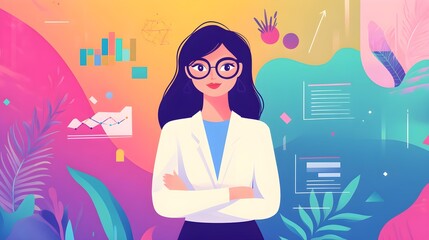 Confident Businesswoman with Data and Charts