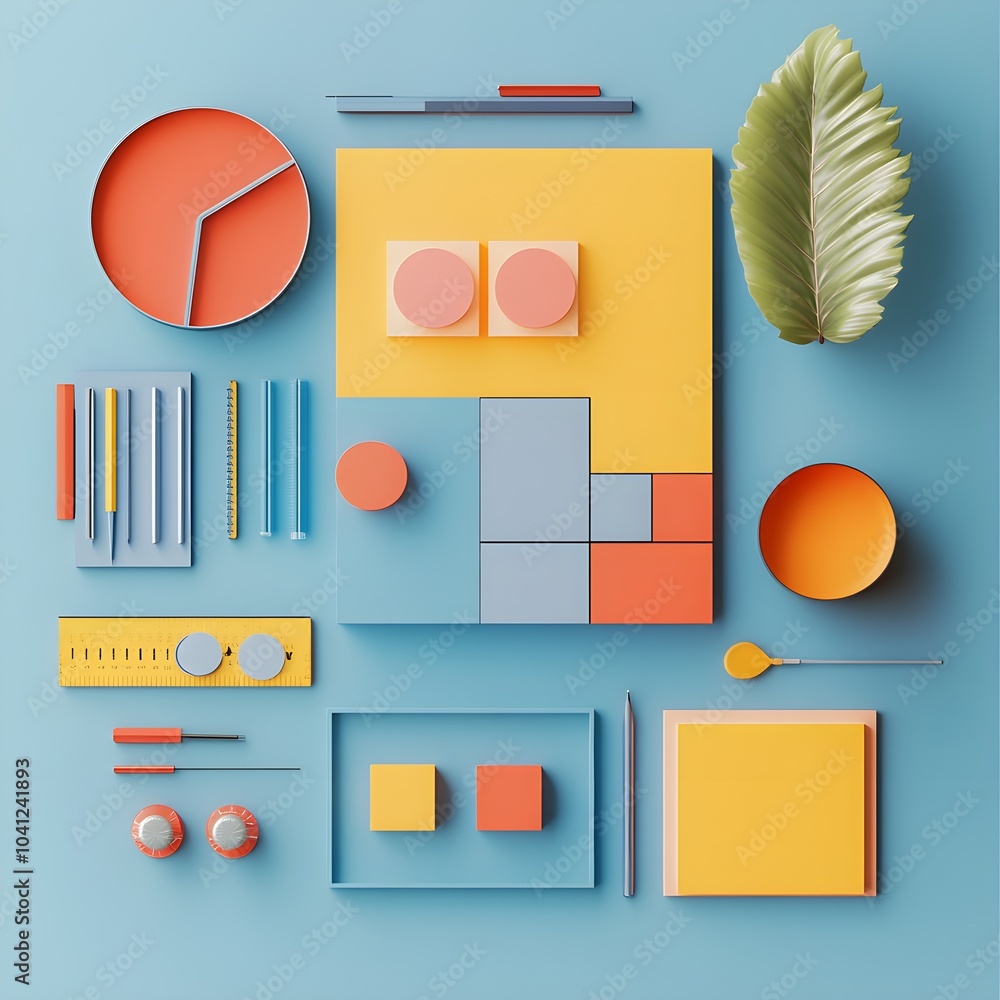 Poster geometric shapes abstract design minimalist style colorful background flat lay