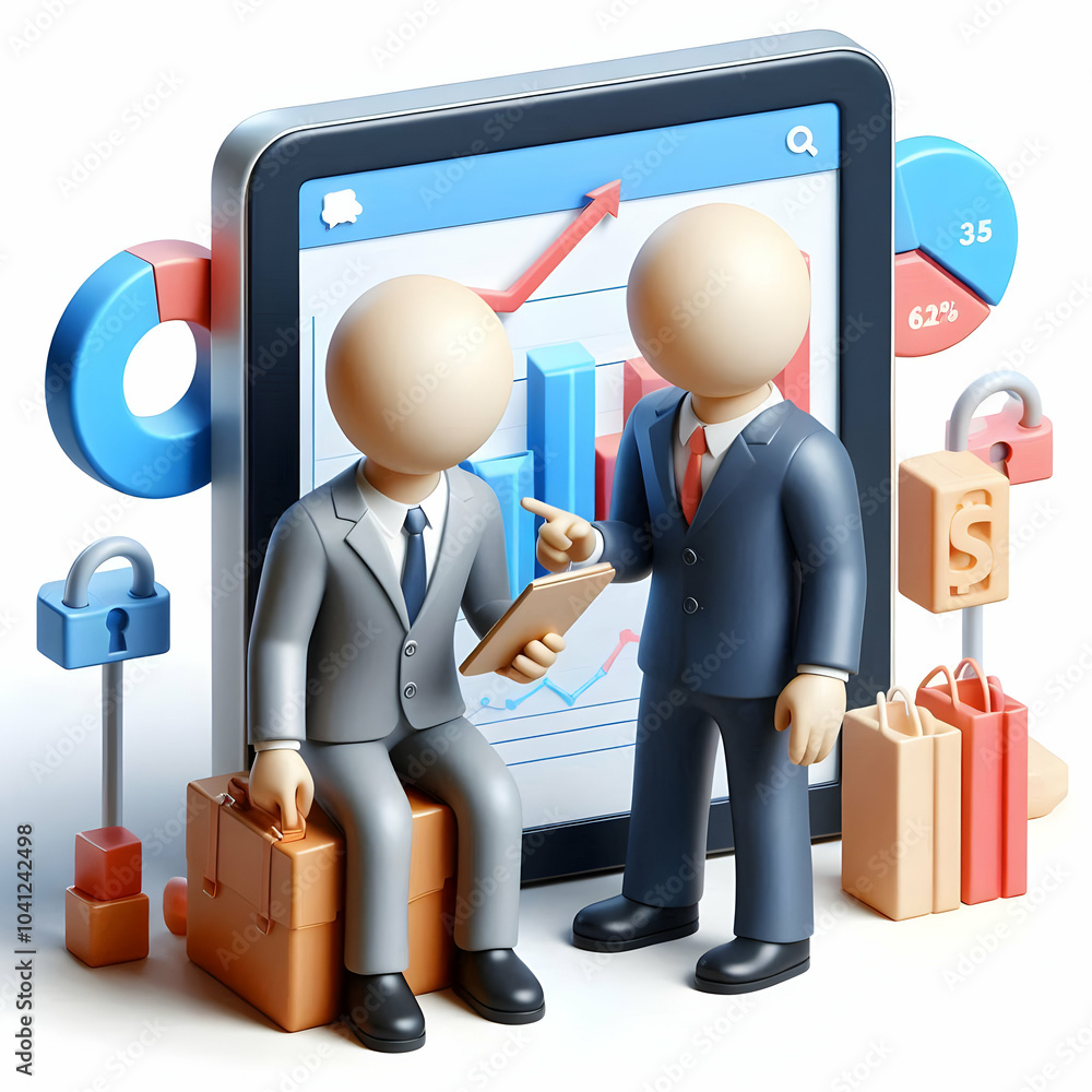 Poster 3d business owner reviewing sales data | candid moment of business analysis with tablet | authentic 