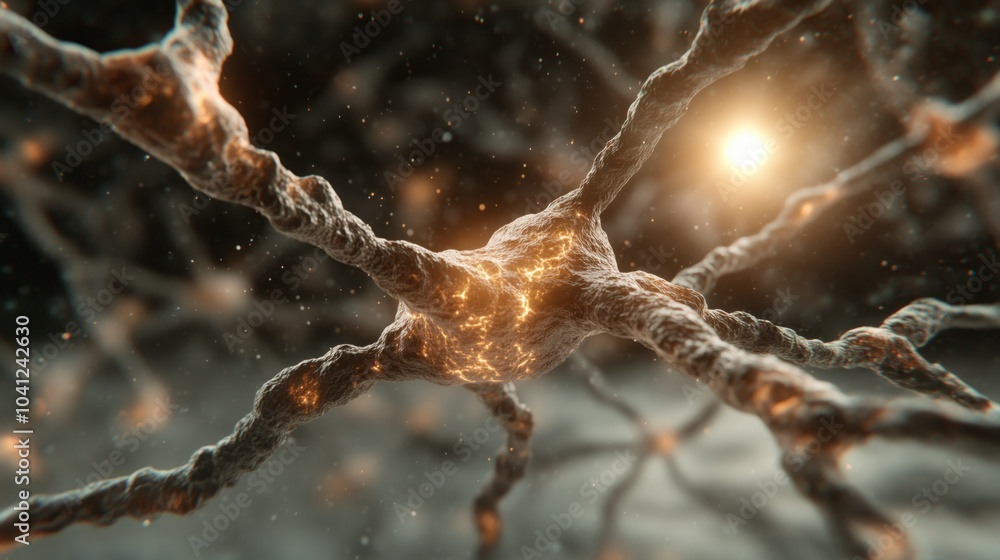 Poster a close up of a brain with a lot of neurons. the neurons are connected to each other and are glowing