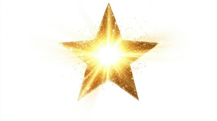 Obraz premium Single star glowing brightly with radiant beams and sparkles, isolated on a white background.