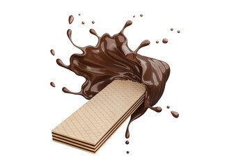 Wafer With Chocolate Splash ,3D Rendering