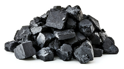 Naklejka premium Pile of black coal isolated on white background