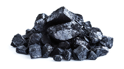 Pile of black coal isolated on white background