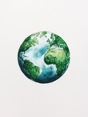 Fototapeta premium A serene watercolor painting of Earth in soft green hues, evoking tranquility and harmony with nature.