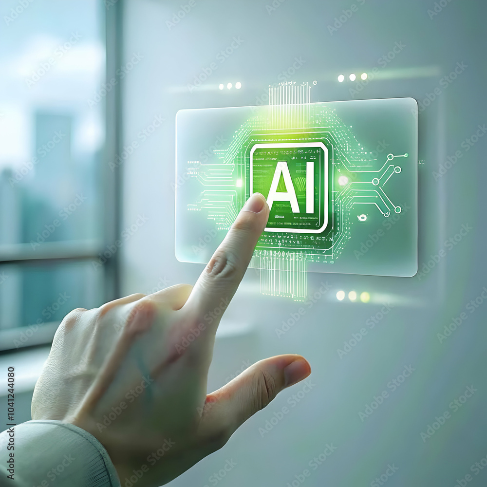 Poster close up macro shot ai text touch screen finger interaction user engagement customer support concept