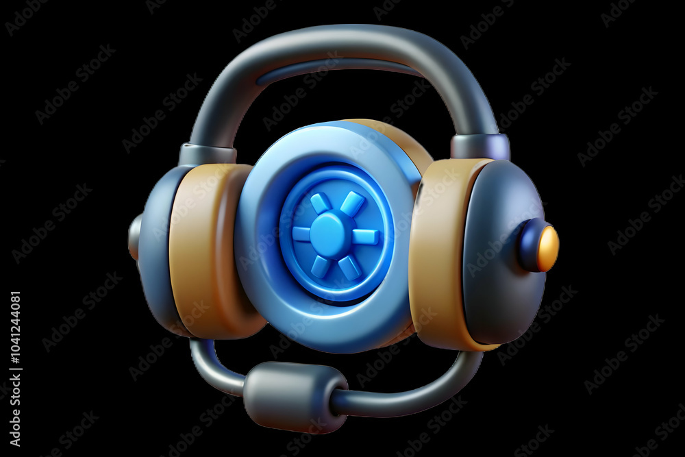Poster close up headset ai symbol glowing macro shot customer support headset integration ai customer suppo