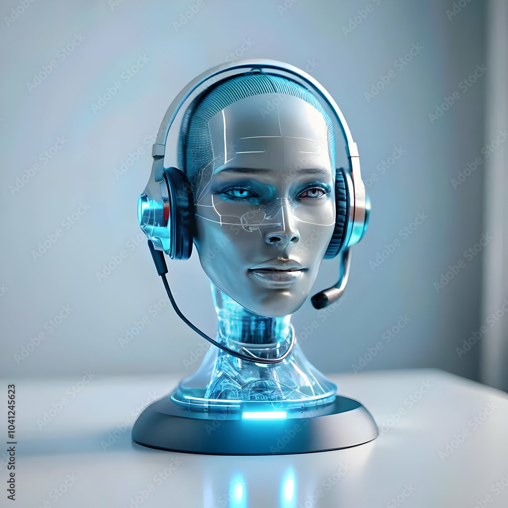 Poster ai hologram customer support headset macro image futuristic integration ai customer service copy spa