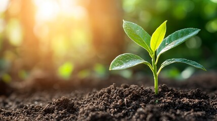 Fototapeta premium Young Sprout Growing in Soil with Sunlight New Life Nature Growth