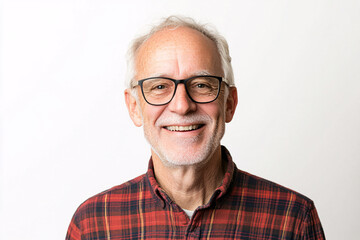 Obraz premium happy old man in glasses on white background
